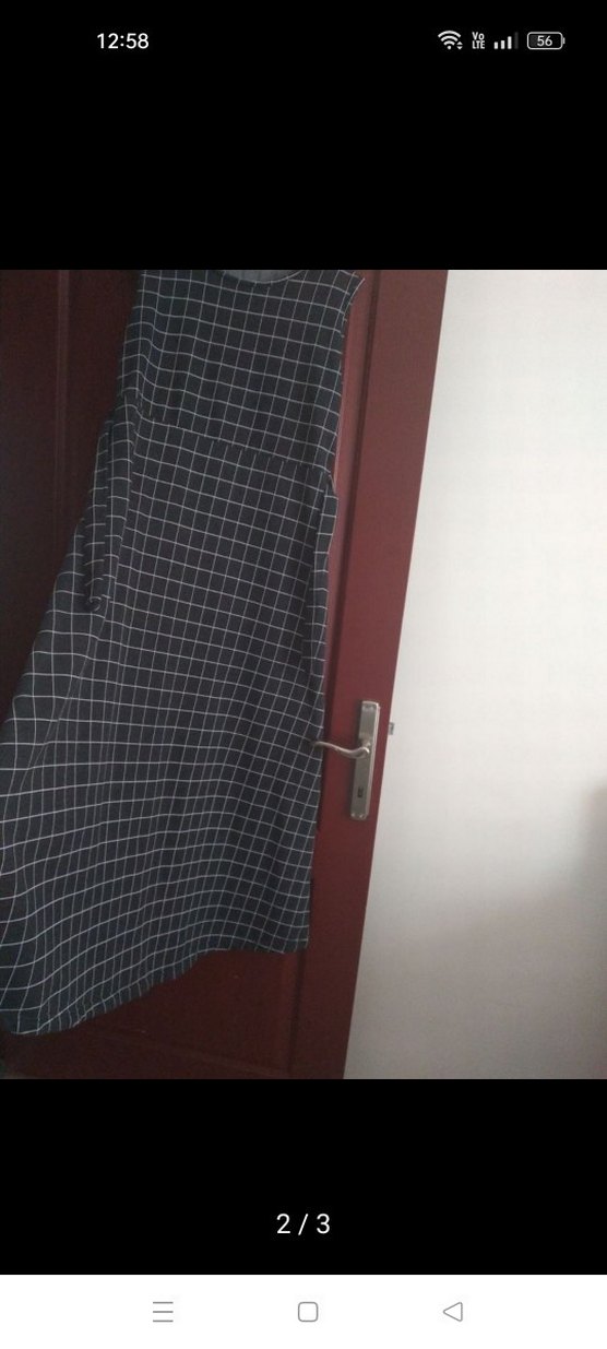 Kadın Gri Kareli Salaş Uzun Elbise - Görsel 2