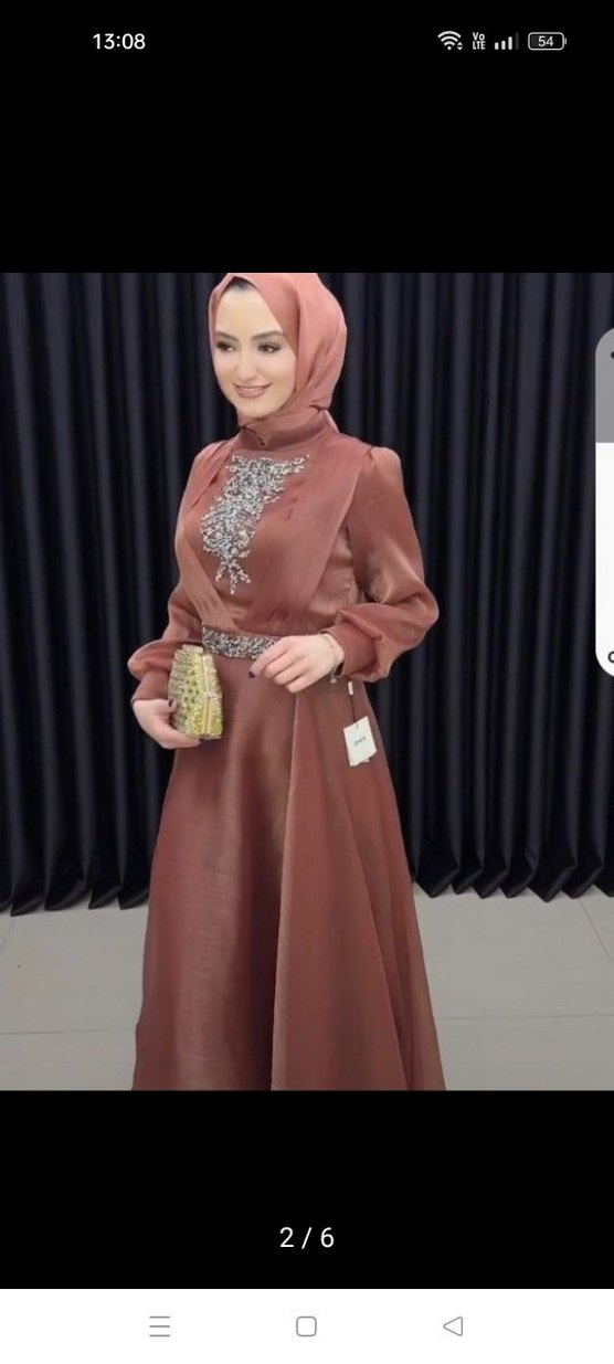 Uzun Kol İşlemeli Şık Abiye Elbise - Görsel 2