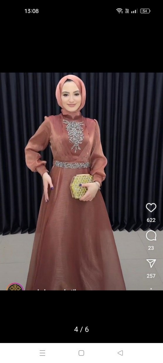 Uzun Kol İşlemeli Şık Abiye Elbise - Görsel 5