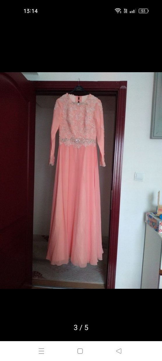 Dantel İşlemeli Uzun Kollu  Nişan Elbisesi - Görsel 2