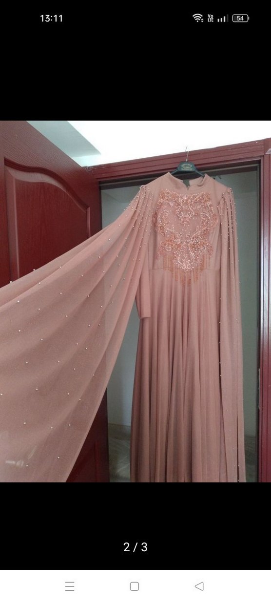 Soğan kabuğu Nakışlı Uzun Abiye Elbise - Görsel 2