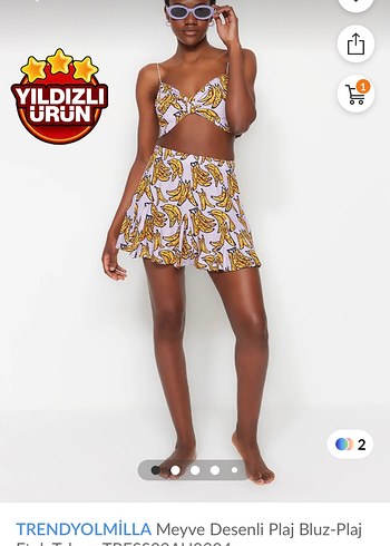 TRENDYOLMİLLA Sarı Meyve Desenli Mini Plaj Bluzu