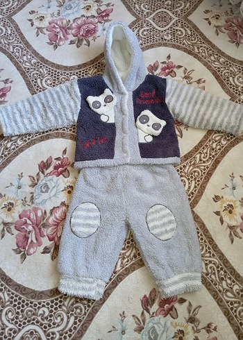 Nakışlı Gri Erkek Çocuk Bornoz ve Pantolon Seti - Görsel 2