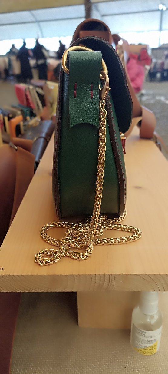 Zincir Detaylı Yeşil Deri Kadın Çanta - Görsel 2