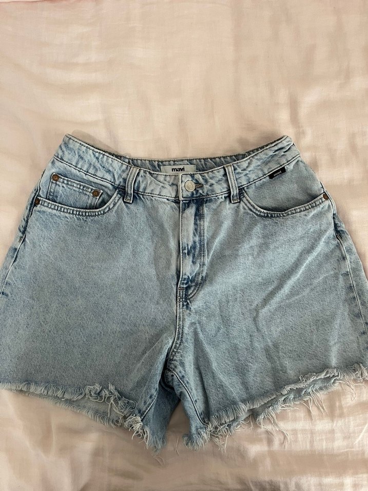 Düğmeli Mavi Mini Denim Şort - Görsel 2