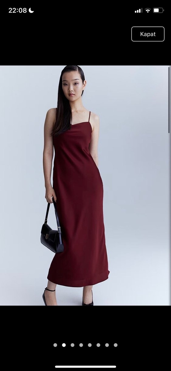 Bordo Uzun Drapeli İpeksi Elbise - Görsel 2