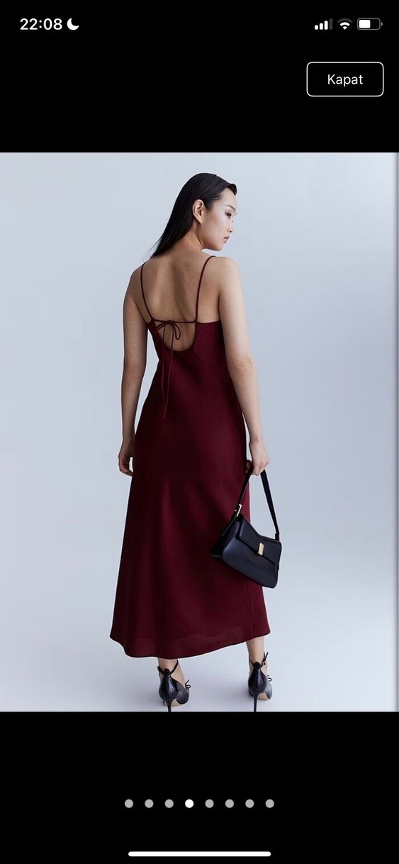 Bordo Uzun Drapeli İpeksi Elbise - Görsel 3