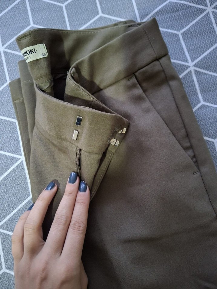 Kadın Haki Midi Kumaş Pantolon - Görsel 5