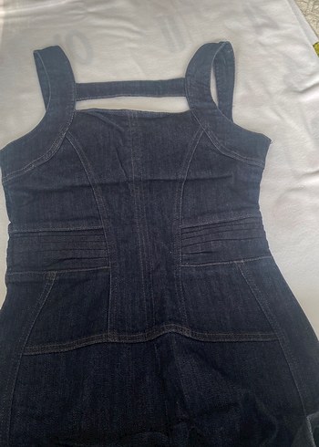 Koyu Lacivert Denim Midi kot Elbise - Görsel 3