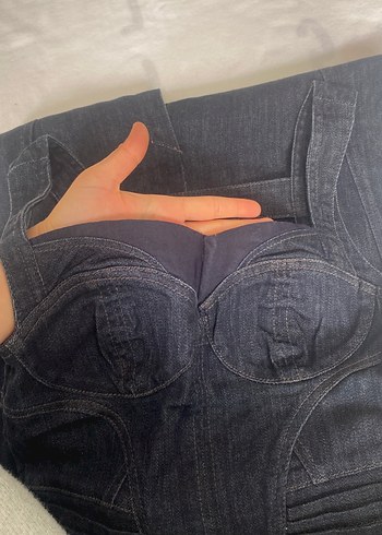 Koyu Lacivert Denim Midi kot Elbise - Görsel 5