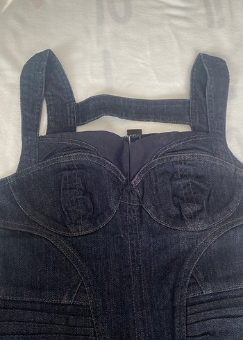 Koyu Lacivert Denim Midi kot Elbise - Görsel 2