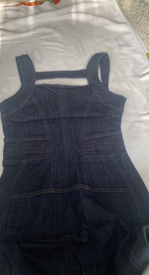 Koyu Lacivert Denim Midi kot Elbise - Görsel 3