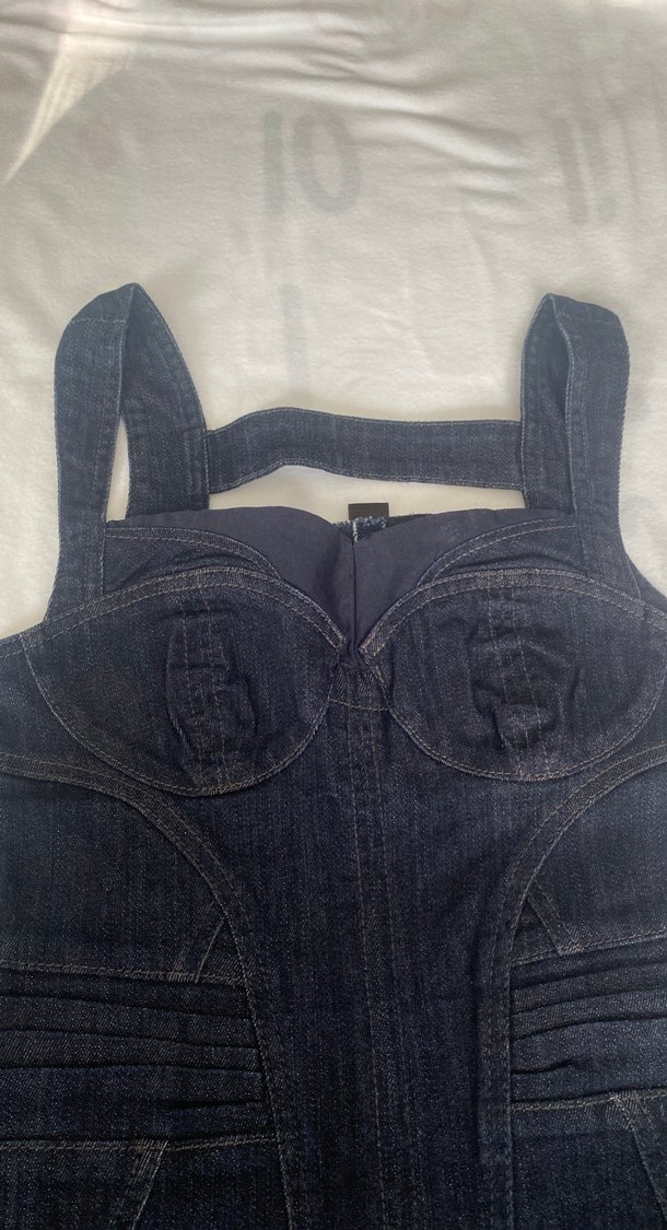 Koyu Lacivert Denim Midi kot Elbise - Görsel 2