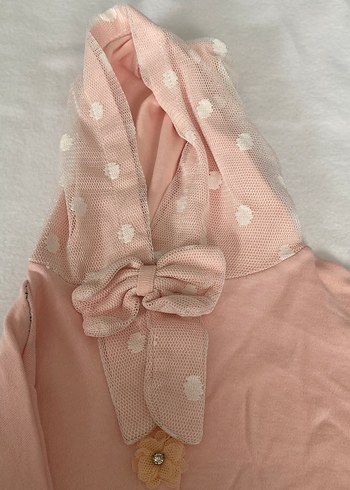 Kız Çocuk Pembe Kapüşonlu Düğmeli Panço - Görsel 4