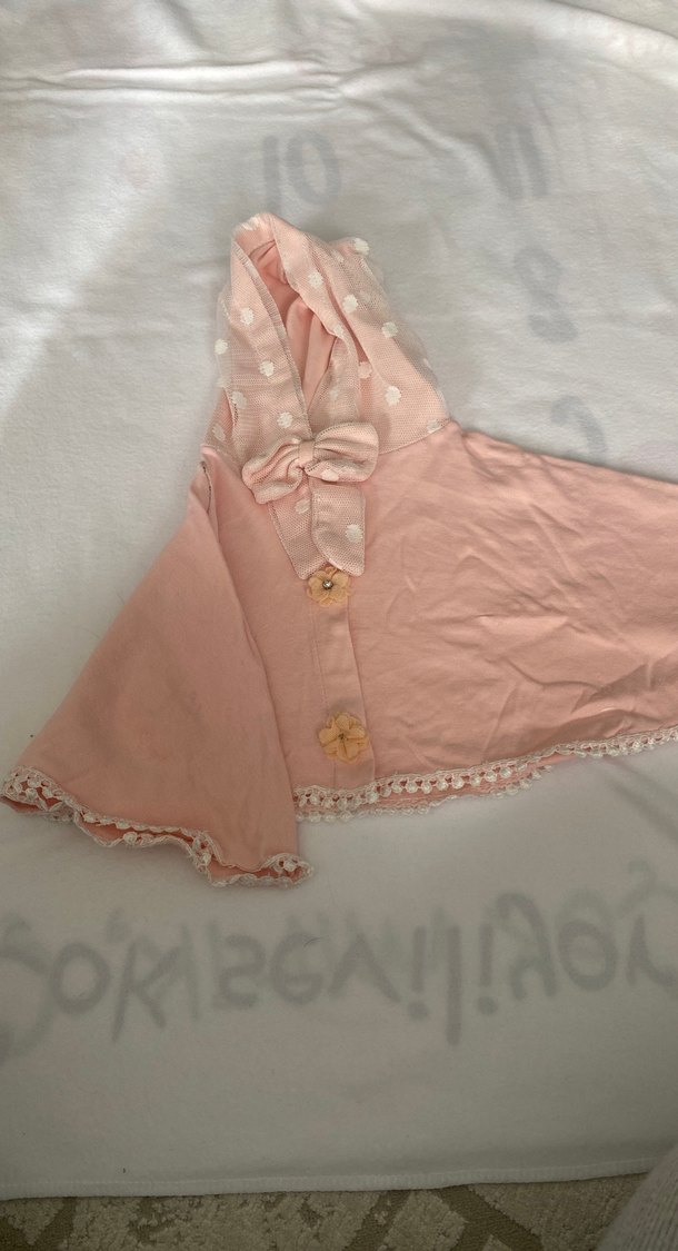 Kız Çocuk Pembe Kapüşonlu Düğmeli Panço - Görsel 2