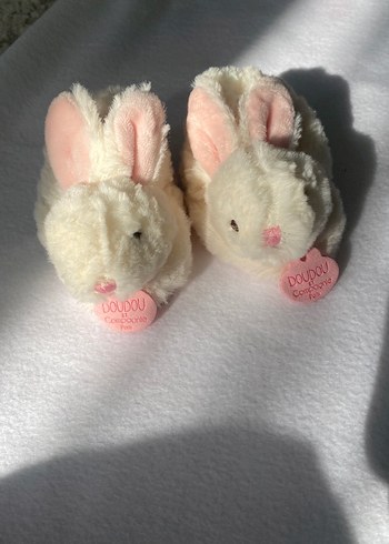 Kız Çocuk Beyaz Kürklü  çıngıraklı Tavşan patik - Görsel 2