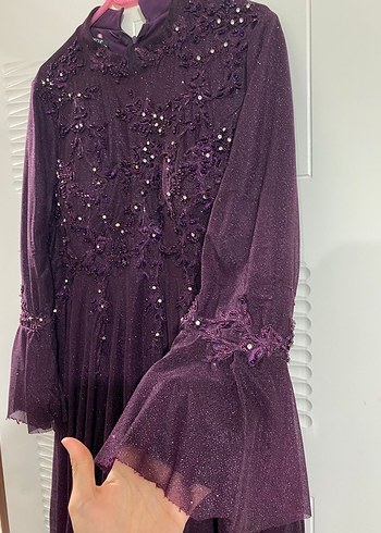 Uzun Mor Abiye Elbise - Görsel 5