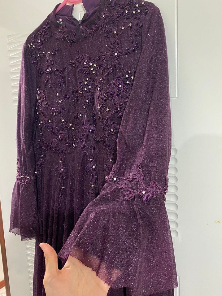 Uzun Mor Abiye Elbise - Görsel 5