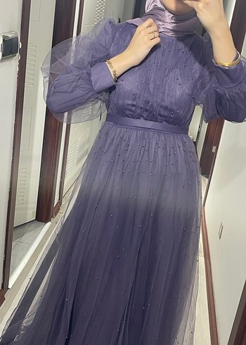 Lila rengi taşlı elbise - Görsel 6