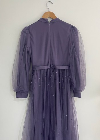 Lila rengi taşlı elbise - Görsel 2