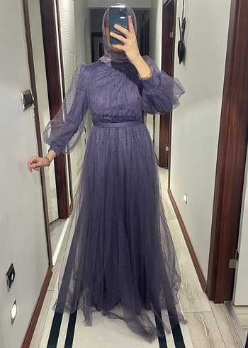 Lila rengi taşlı elbise - Görsel 3