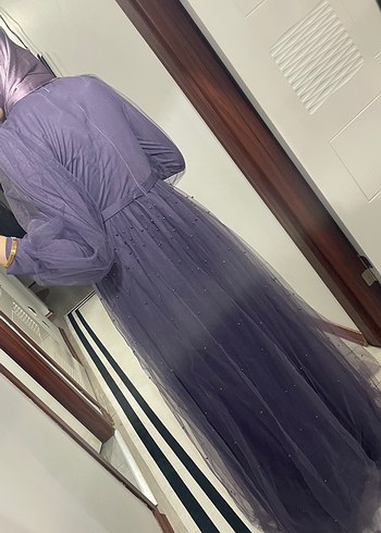 Lila rengi taşlı elbise - Görsel 7