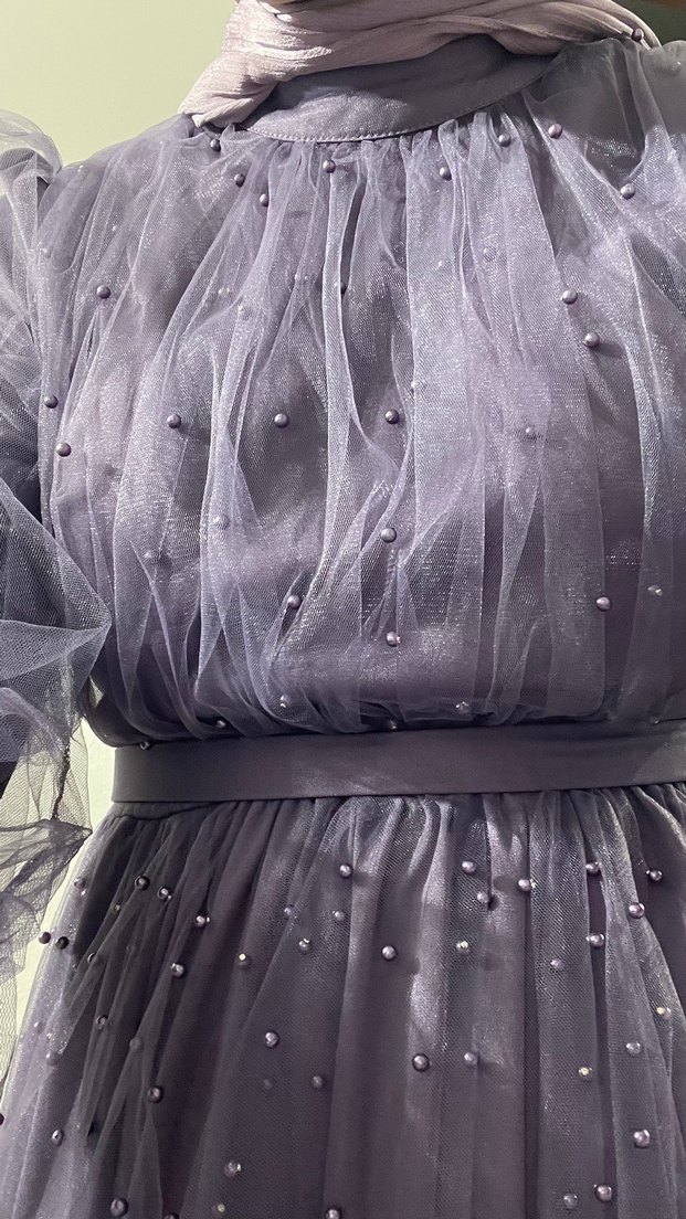 Lila rengi taşlı elbise - Görsel 4