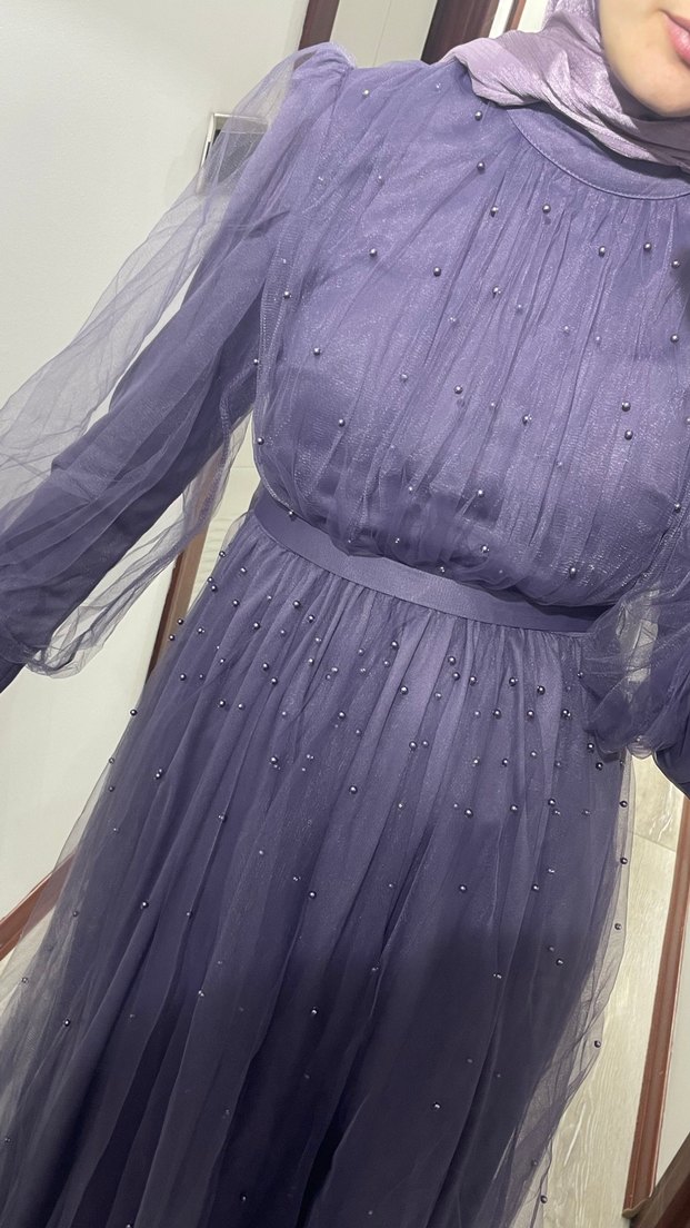 Lila rengi taşlı elbise - Görsel 5