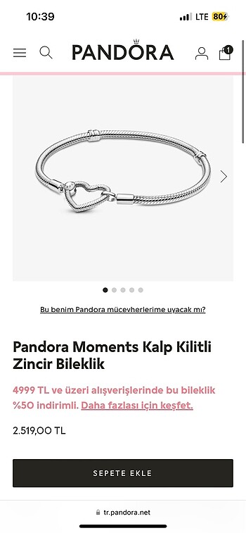 PANDORA KALP KLİPS BİLEKLİK