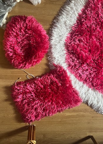 Pembe Batik Desenli Renkli Peluş Halı - Görsel 3