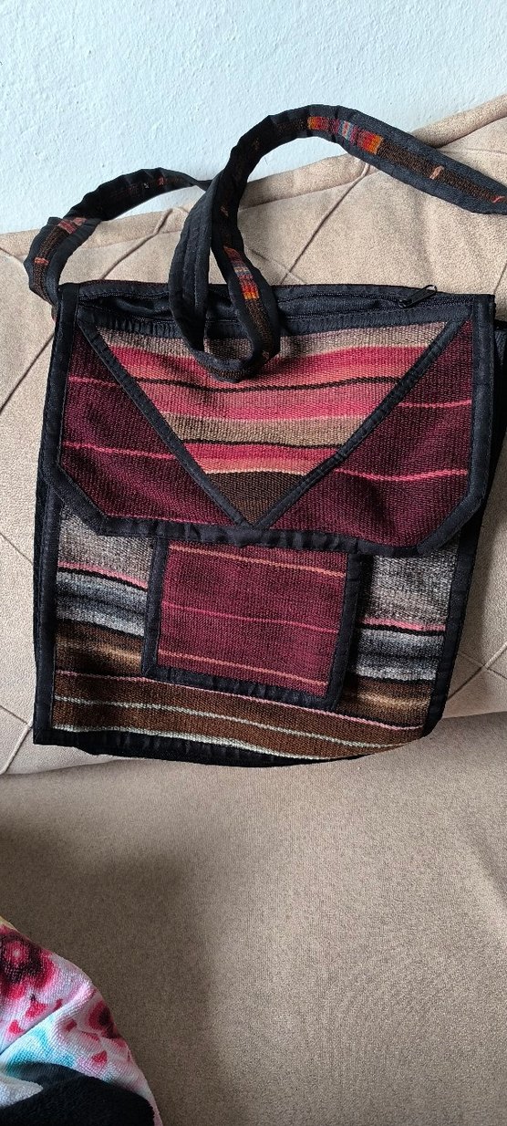 Bordo Çizgili el dokuması canta - Görsel 2