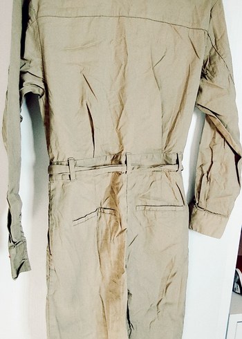 Bej Düğmeli Keten tulum @h&m m beden - Görsel 3