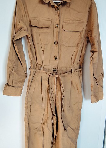 Bej Düğmeli Keten tulum @h&m m beden - Görsel 2