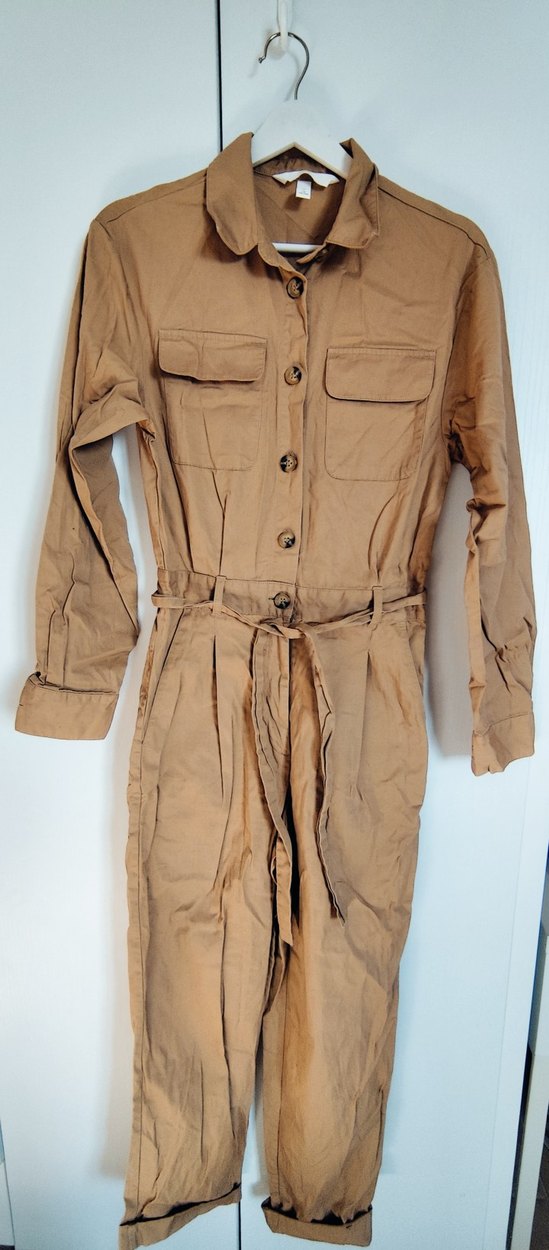 Bej Düğmeli  Keten tulum @h&m m beden - Görsel 2