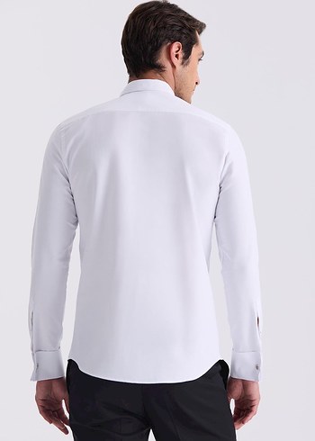 Jakamen Düğmeli Beyaz Erkek Gömlek Slim Fit - Görsel 2