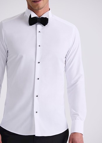 Jakamen Düğmeli Beyaz Erkek Gömlek Slim Fit - Görsel 3