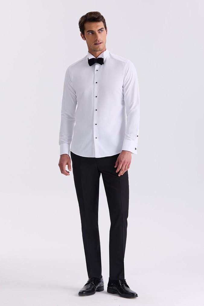 Jakamen Düğmeli Beyaz Erkek Gömlek Slim Fit - Görsel 4