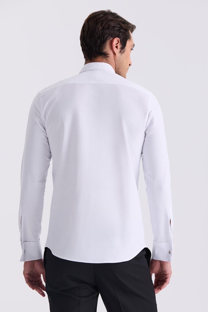 Jakamen Düğmeli Beyaz Erkek Gömlek Slim Fit - Görsel 2