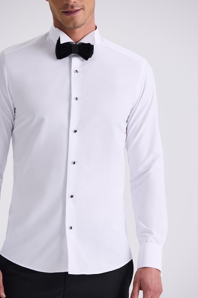 Jakamen Düğmeli Beyaz Erkek Gömlek Slim Fit - Görsel 3