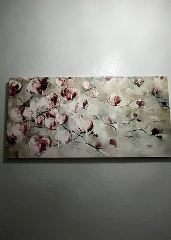 Pembe Çiçekli Gri ve Beyaz Duvar Tablosu - Görsel 2