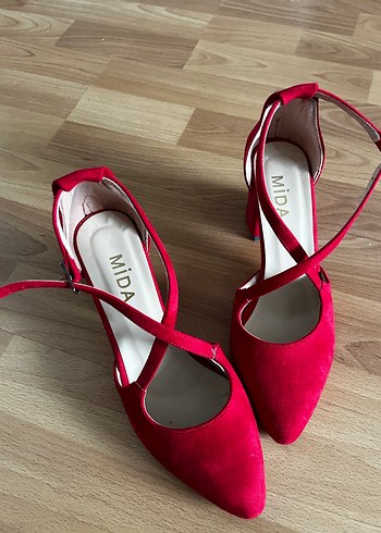 Kırmızı Süet çapraz Topuklu Kadın Ayakkabı - Görsel 2