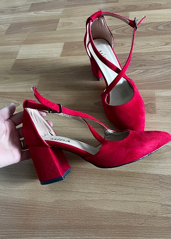 Kırmızı Süet çapraz Topuklu Kadın Ayakkabı - Görsel 3