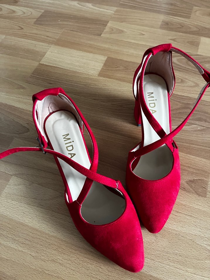 Kırmızı Süet çapraz Topuklu Kadın Ayakkabı - Görsel 2