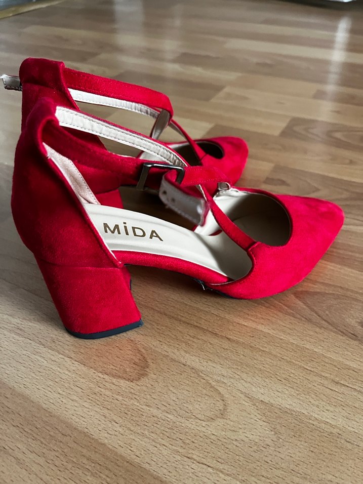 Kırmızı Süet çapraz Topuklu Kadın Ayakkabı - Görsel 4