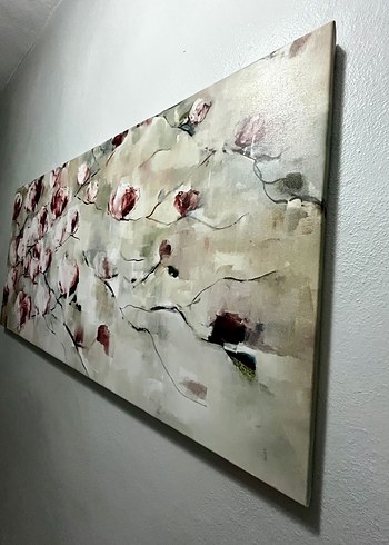 Pembe Çiçek Desenli Dekoratif Tablo - Görsel 2