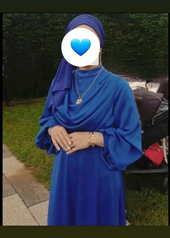 Uzun Kollu Drapeli Mavi Uzun Elbise