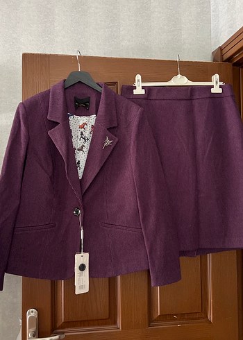 Mor Düğmeli Midi Kadın Blazer Takım