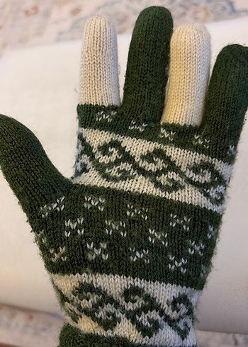 Kadın Örgü Eldivenler, Koyu Yeşil Desenli - Görsel 6