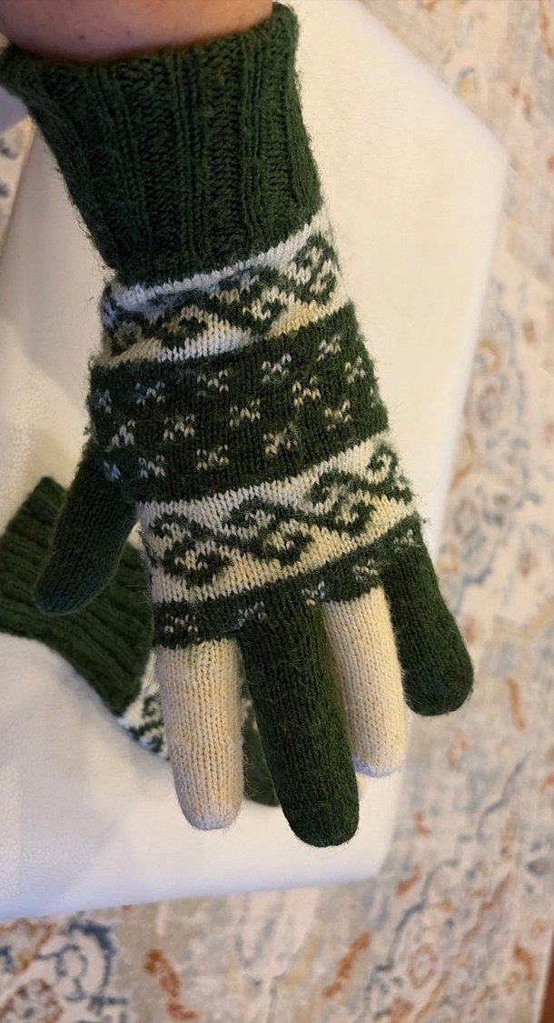 Kadın Örgü Eldivenler, Koyu Yeşil Desenli - Görsel 5