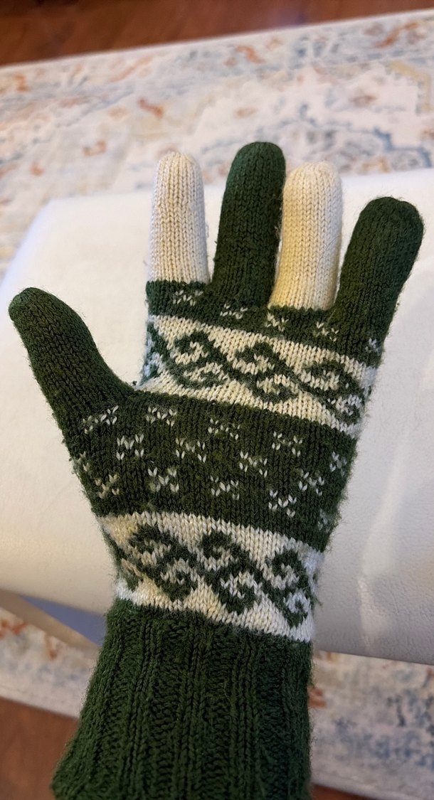 Kadın Örgü Eldivenler, Koyu Yeşil Desenli - Görsel 3